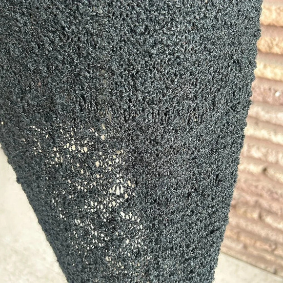 Vintage Black Boucle Handknit Dress Rhinestone Ribbon Detail - Picture 2 of 10